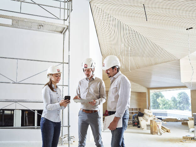 Baustelle, Besprechung, Bauleiter, Architekt, Baumeister, Kunde Rhombergbau
