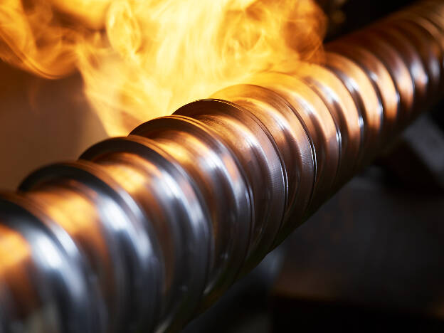 Detailaufnahme Schneckenfertigung, Metallbau, Maschinenbau, Feuer Hitze, Industriefotografie Christian Vorhofer, Kunde Engel Austria 