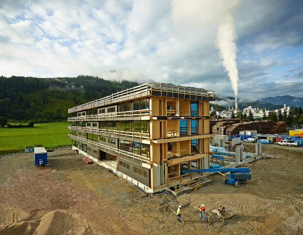 Baustelle Holzbaukonstruktion, Industriefotografie Christian Vorhofer, Kunde Egger